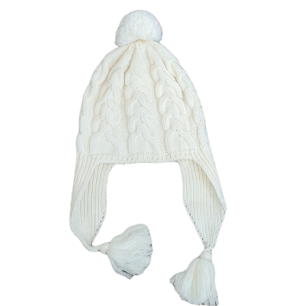 KOAN Brand Cream Cable Knit Pom Beanie
